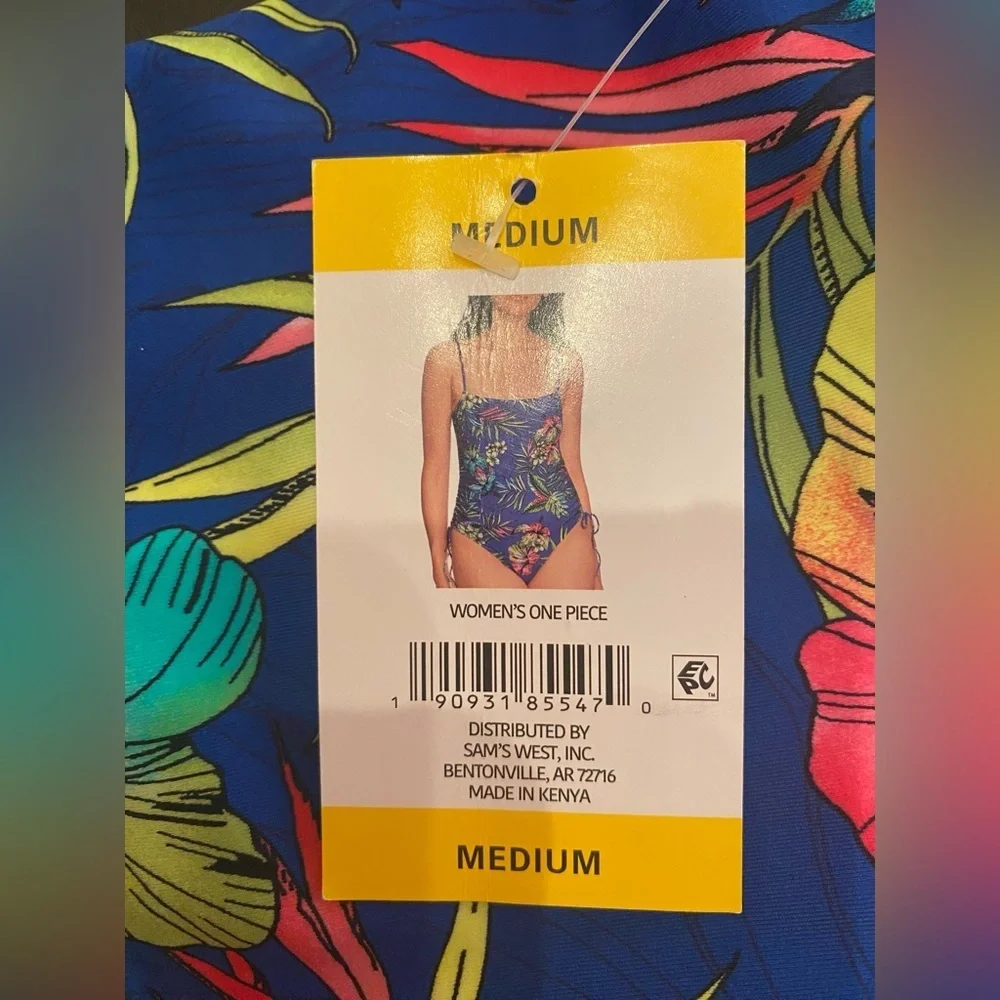 NWT Loft Women's Shirred Side Tie One-Piece Swimsuit Blue Tropical Size Medium - Picture 9 of 14